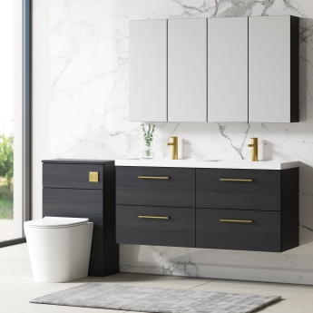 Nuie Arno Wall Hung 4-Drawer Vanity Unit with Double Polymarble Basin 1200mm Wide - Black Woodgrain | Product Image