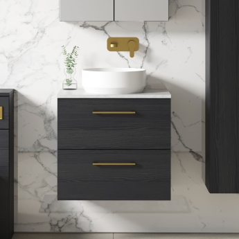 Arno Woodgrain 600mm 2-Drawer Wall Hung Vanity Unit with Countertop | Product Image