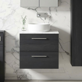 Arno Woodgrain 600mm 2-Drawer Wall Hung Vanity Unit with Countertop | Product Image