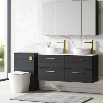 Nuie Arno Wall Hung 4-Drawer Vanity Unit with Carrera Marble Worktop 1200mm Wide - Charcoal Black Woodgrain | Product Image