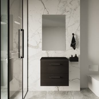 Nuie Arno Wall Hung 2-Drawer Vanity Unit with Worktop 600mm Wide - Black Woodgrain