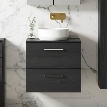 Arno Woodgrain 600mm 2-Drawer Wall Hung Vanity Unit with Countertop