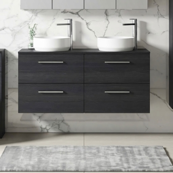Arno Woodgrain Twin 1200mm 4-Drawer Wall Hung Vanity Unit with Countertop | Product Image