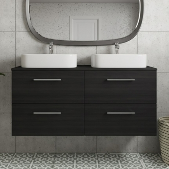 Arno Woodgrain Twin 1200mm 4-Drawer Wall Hung Vanity Unit with Countertop