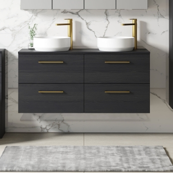 Arno Woodgrain Twin 1200mm 4-Drawer Wall Hung Vanity Unit with Countertop | Product Image