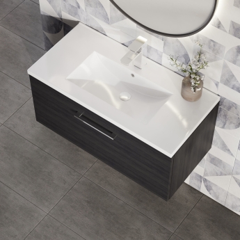 Nuie Arno Wall Hung 1-Drawer Vanity Unit with Basin-2 800mm Wide - Black Woodgrain | Product Image