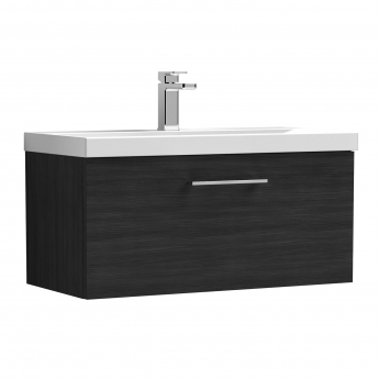 Nuie Arno Wall Hung 1-Drawer Vanity Unit with Basin-3 800mm Wide - Black Woodgrain