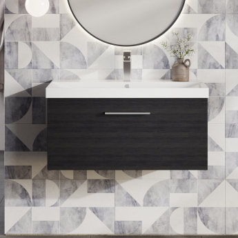 Nuie Arno Wall Hung 1-Drawer Vanity Unit with Basin-3 800mm Wide - Black Woodgrain