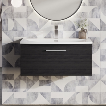 Nuie Arno Wall Hung 1-Drawer Vanity Unit with Basin-4 800mm Wide - Black Woodgrain