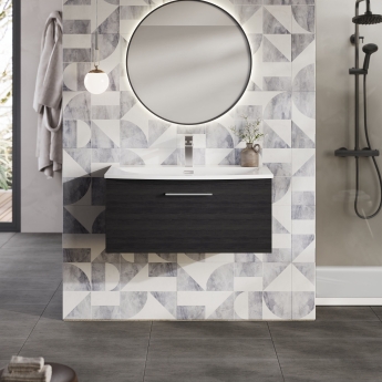 Nuie Arno Wall Hung 1-Drawer Vanity Unit with Basin-4 800mm Wide - Black Woodgrain | Product Image