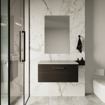 Nuie Arno Wall Hung 1-Drawer Vanity Unit with Bellato Grey Worktop 800mm Wide - Black Woodgrain