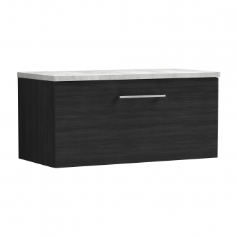 Nuie Arno Wall Hung 1-Drawer Vanity Unit with Bellato Grey Worktop 800mm Wide - Black Woodgrain