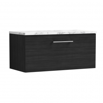 Nuie Arno Wall Hung 1-Drawer Vanity Unit with Carrera Marble Worktop 800mm Wide - Charcoal Black Woodgrain | Product Image