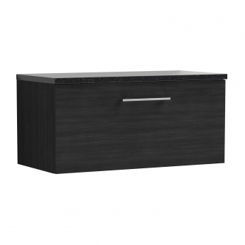 Nuie Arno Wall Hung 1-Drawer Vanity Unit with Sparkling Black Worktop 800mm Wide - Black Woodgrain