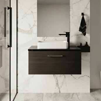 Nuie Arno Wall Hung 1-Drawer Vanity Unit with Sparkling Black Worktop 800mm Wide - Black Woodgrain