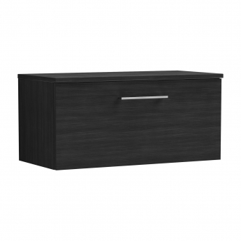 Nuie Arno Wall Hung 1-Drawer Vanity Unit with Worktop 800mm Wide - Black Woodgrain