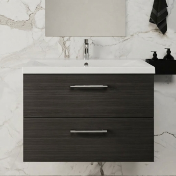 Arno Woodgrain 800mm 2-Drawer Wall Hung Vanity Unit | Product Image