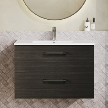 Arno Woodgrain 800mm 2-Drawer Wall Hung Vanity Unit