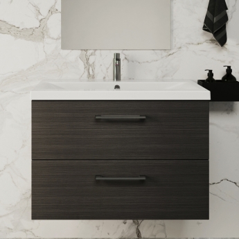 Nuie Arno Wall Hung 2-Drawer Vanity Unit with Basin-3 800mm Wide - Black Woodgrain