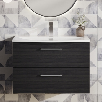 Nuie Arno Wall Hung 2-Drawer Vanity Unit with Basin-4 800mm Wide - Black Woodgrain