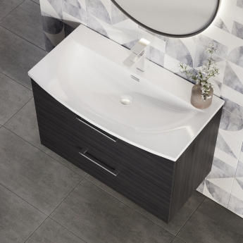 Nuie Arno Wall Hung 2-Drawer Vanity Unit with Basin-4 800mm Wide - Black Woodgrain