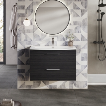 Nuie Arno Wall Hung 2-Drawer Vanity Unit with Basin-4 800mm Wide - Black Woodgrain
