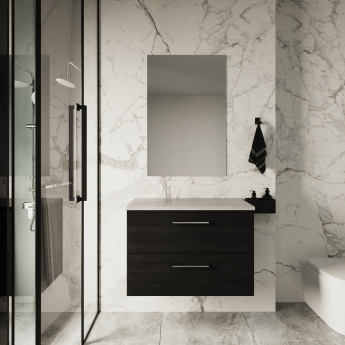 Nuie Arno Wall Hung 2-Drawer Vanity Unit with Bellato Grey Worktop 800mm Wide - Black Woodgrain | Product Image