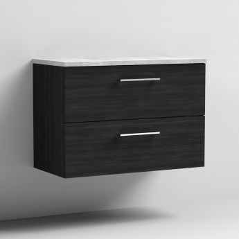Nuie Arno Wall Hung 2-Drawer Vanity Unit with Bellato Grey Worktop 800mm Wide - Black Woodgrain | Product Image