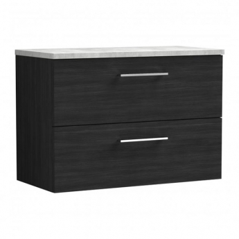 Nuie Arno Wall Hung 2-Drawer Vanity Unit with Bellato Grey Worktop 800mm Wide - Black Woodgrain | Product Image