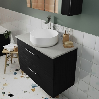 Nuie Arno Wall Hung 2-Drawer Vanity Unit with Bellato Grey Worktop 800mm Wide - Black Woodgrain | Product Image