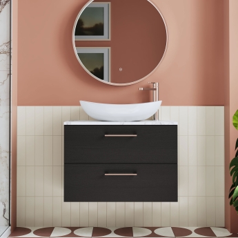 Nuie Arno Wall Hung 2-Drawer Vanity Unit with Carrera Marble Worktop 800mm Wide - Charcoal Black Woodgrain | Product Image