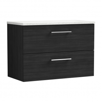Nuie Arno Wall Hung 2-Drawer Vanity Unit with Sparkling White Worktop 800mm Wide - Black Woodgrain