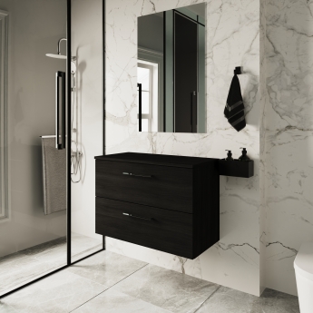 Nuie Arno Wall Hung 2-Drawer Vanity Unit with Worktop 800mm Wide - Black Woodgrain