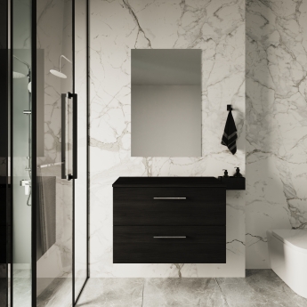 Nuie Arno Wall Hung 2-Drawer Vanity Unit with Worktop 800mm Wide - Black Woodgrain