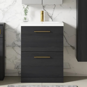 Arno Woodgrain 600mm 2-Drawer Floor Standing Vanity Unit