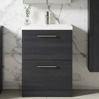 Arno Woodgrain 600mm 2-Drawer Floor Standing Vanity Unit | Product Image