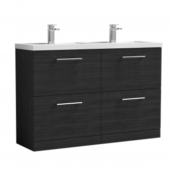 Nuie Arno Floor Standing 4-Drawer Vanity Unit with Double Polymarble Basin 1200mm Wide - Charcoal Black
