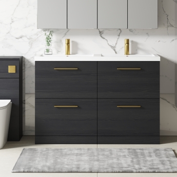 Arno Twin Woodgrain 1200mm 4-Drawer Floor Standing Vanity Unit | Product Image