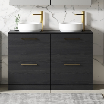 Arno Woodgrain Twin 1200mm 4-Drawer Floor Standing Vanity Unit with Countertop