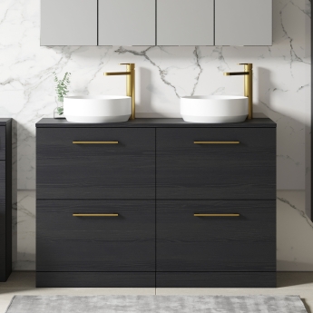 Arno Woodgrain Twin 1200mm 4-Drawer Floor Standing Vanity Unit with Countertop | Product Image