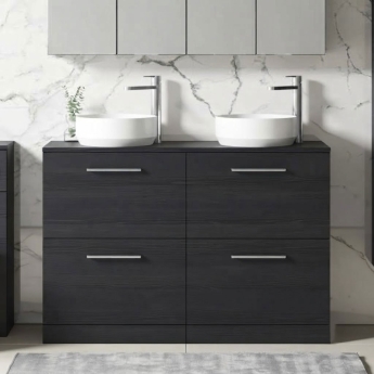 Arno Woodgrain Twin 1200mm 4-Drawer Floor Standing Vanity Unit with Countertop | Product Image