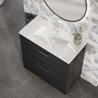Nuie Arno Floor Standing 2-Drawer Vanity Unit with Basin-1 800mm Wide - Black Woodgrain