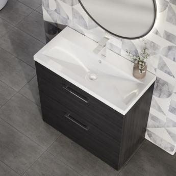 Nuie Arno Floor Standing 2-Drawer Vanity Unit with Basin-2 800mm Wide - Black Woodgrain