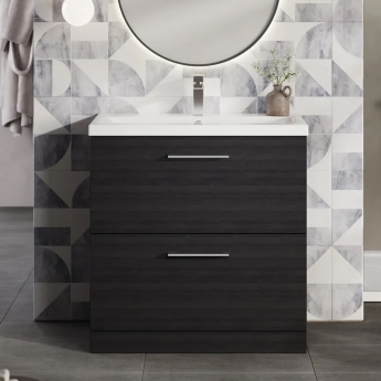 Nuie Arno Floor Standing 2-Drawer Vanity Unit with Basin-2 800mm Wide - Black Woodgrain