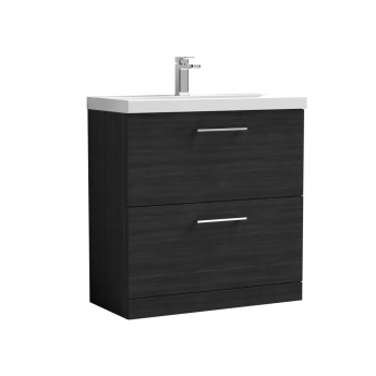 Nuie Arno Floor Standing 2-Drawer Vanity Unit with Basin-3 800mm Wide - Black Woodgrain