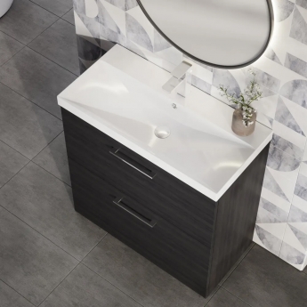Nuie Arno Floor Standing 2-Drawer Vanity Unit with Basin-3 800mm Wide - Black Woodgrain