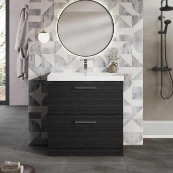 Nuie Arno Floor Standing 2-Drawer Vanity Unit with Basin-3 800mm Wide - Black Woodgrain