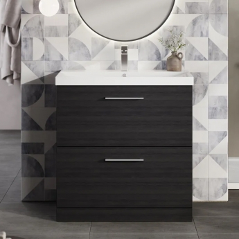 Nuie Arno Floor Standing 2-Drawer Vanity Unit with Basin-3 800mm Wide - Black Woodgrain