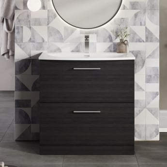 Nuie Arno Floor Standing 2-Drawer Vanity Unit with Basin-4 800mm Wide - Black Woodgrain