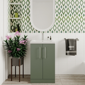 Nuie Arno Floor Standing 2-Door Vanity Unit with Basin-3 500mm Wide - Satin Green
